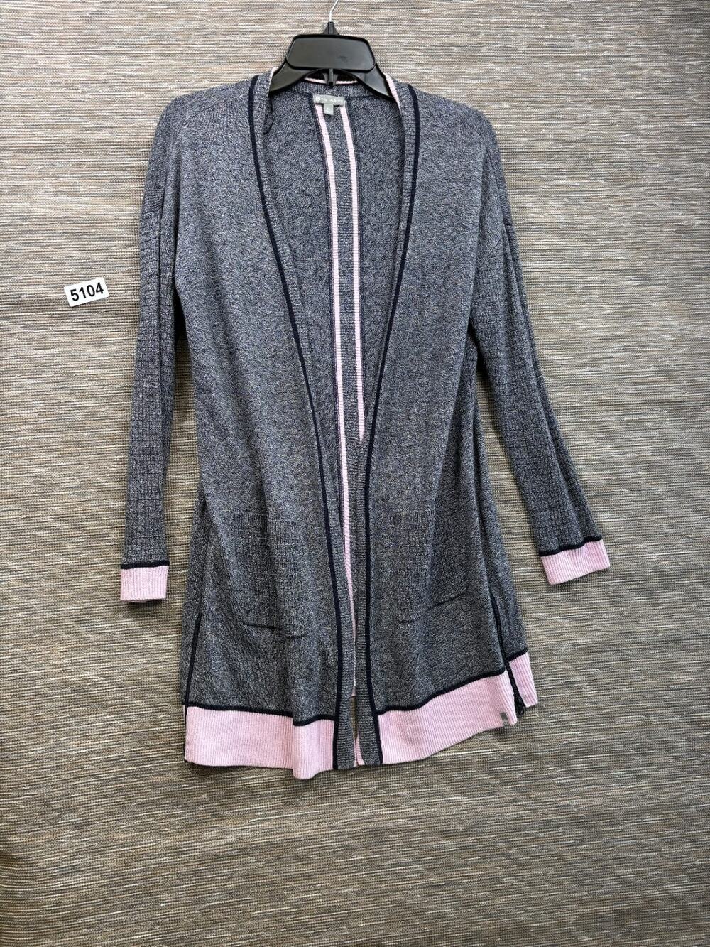 T byTalbots Open front Cardigan Sweater Size SP Charcoal Gray Pink Side Zippers
